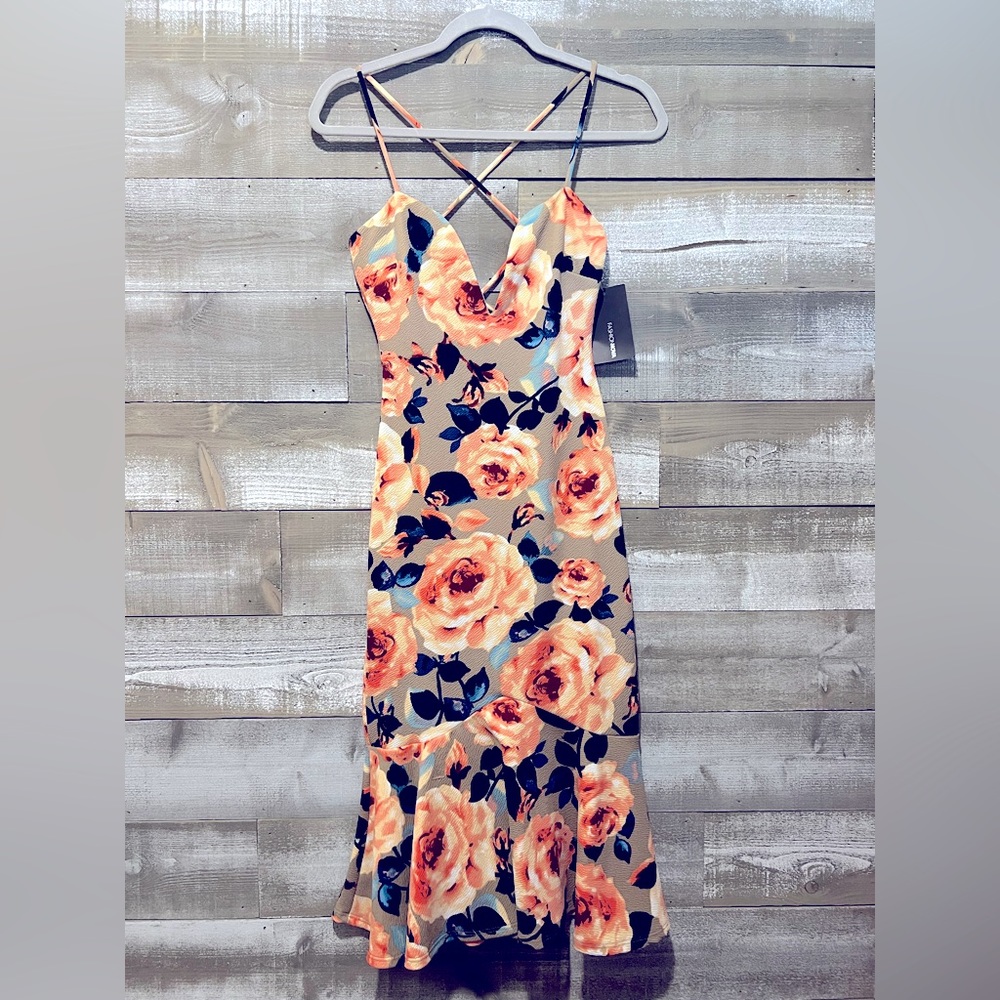 NWT Fashion Nova Love Em All Floral Dress Beige